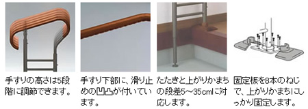 介護用品　玄関用　リッチェル　木製手摺り　マツ六　踏み台　あがりかまちの手すり リッチェル（Richell） 玄関用 あがりかまちの手すり 高さ5段階調節