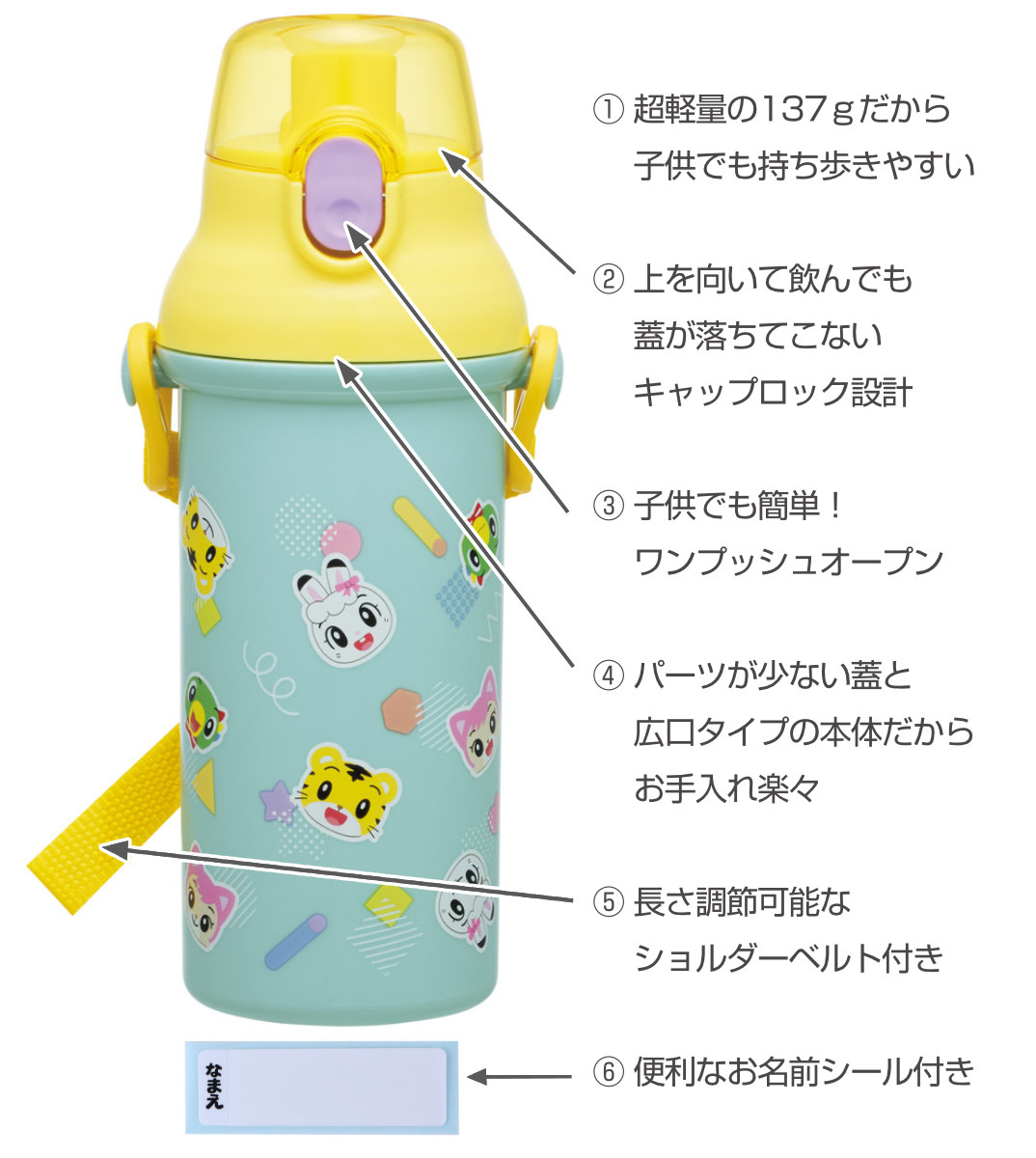 スケーター 水筒 480ml 直飲プラワンタッチボトル しまじろうPOP
