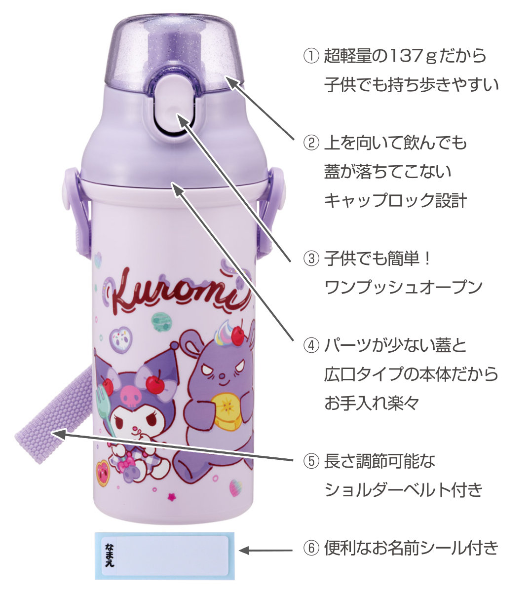 スケーター 水筒 480ml 直飲プラワンタッチボトル クロミファンシー