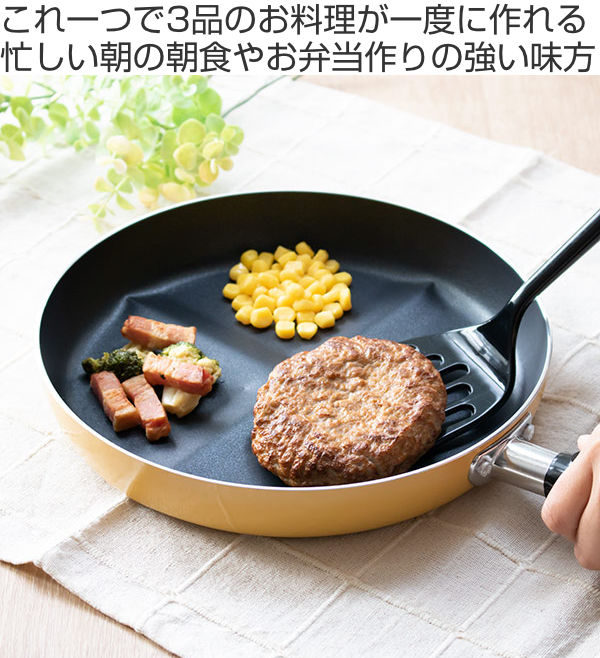 タマハシ フライパン 24cm 仕切り付き ガス火専用 ガラス蓋付き