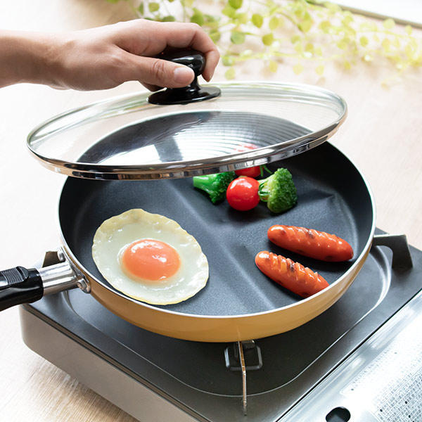 タマハシ フライパン 24cm 仕切り付き ガス火専用 ガラス蓋付き