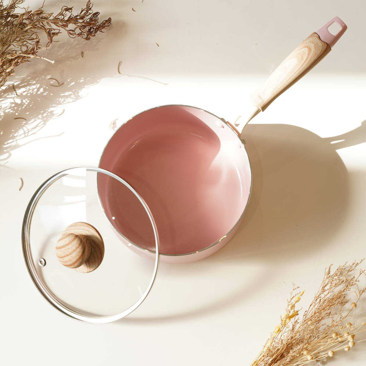 パール金属 片手鍋 18cm IH対応 ガラス蓋付き セラミック ハルミック