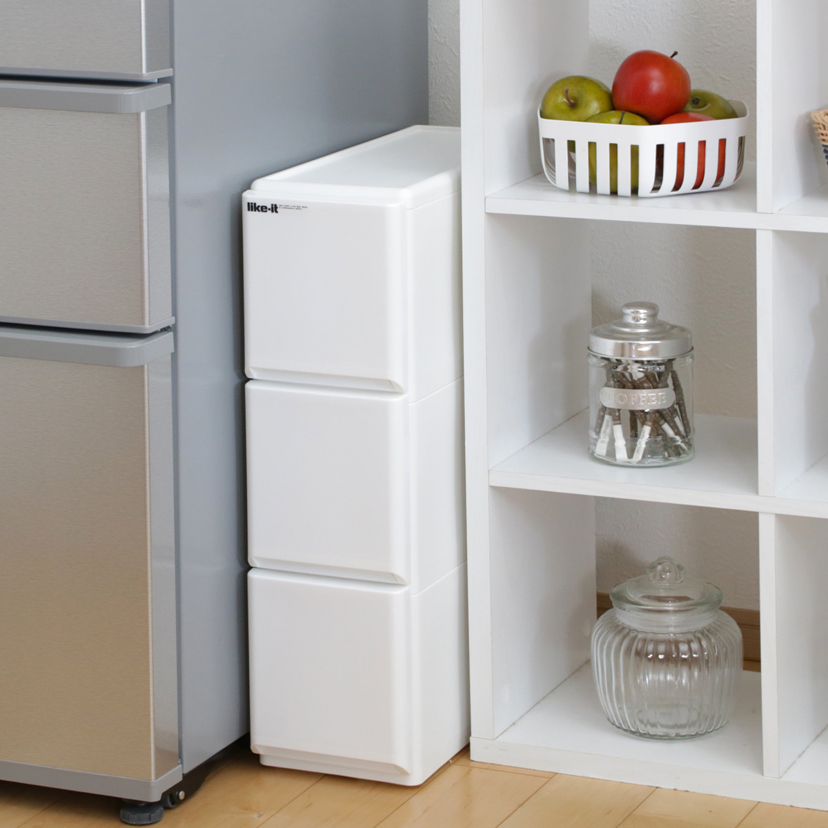 吉川国工業所 キッチンストッカー ラグドロワ 3段 スリム 光沢パネル