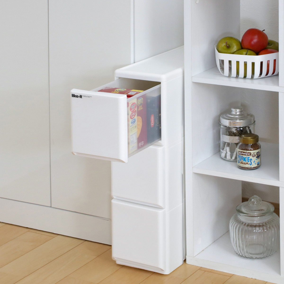 吉川国工業所 キッチンストッカー ラグドロワ 3段 スリム 光沢パネル