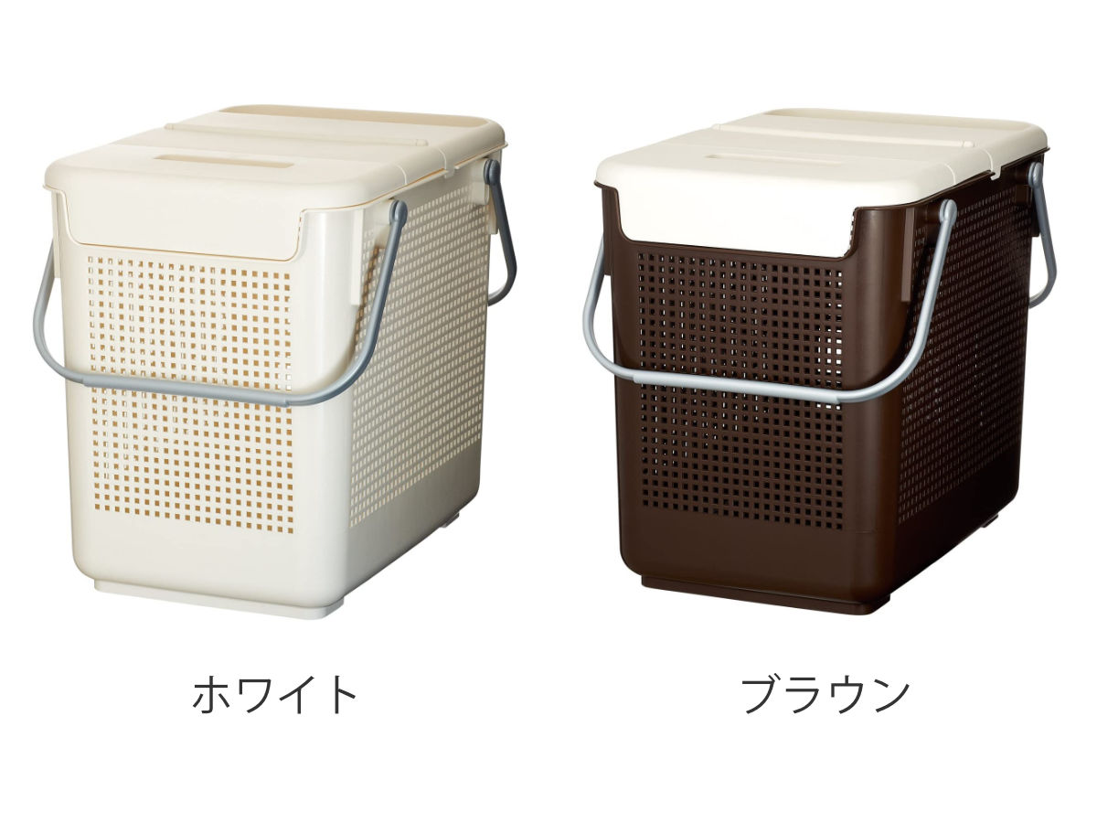 ブラウンとホワイトの洗濯物入れ 吉川国工業所 ランドリーバスケット スカンジナビア 目かくし