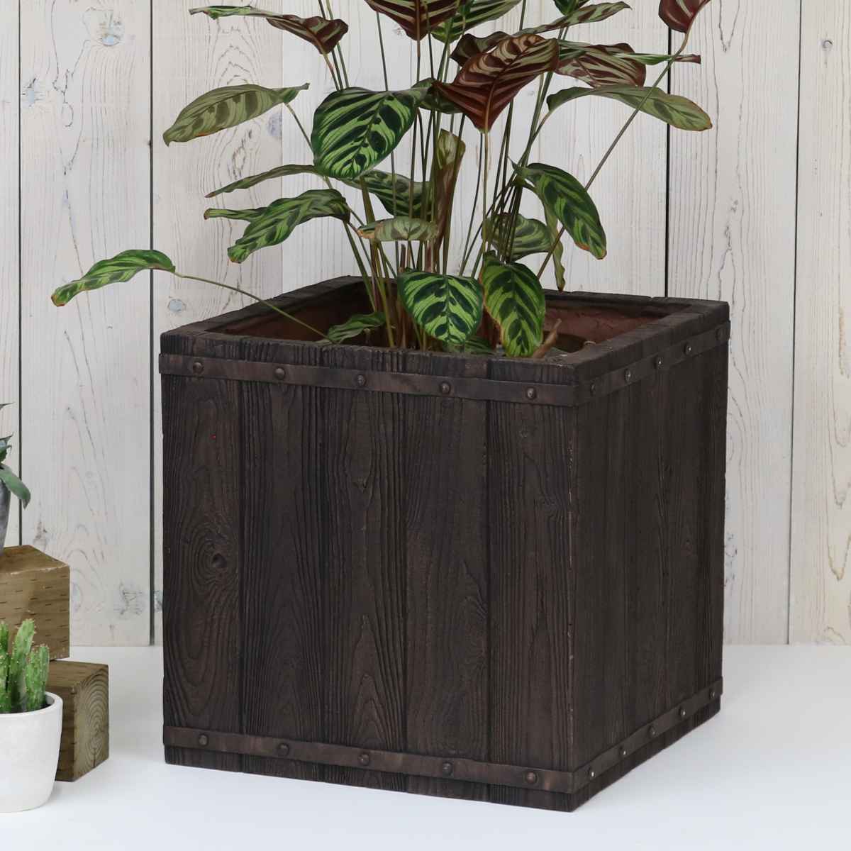 プランター ファーバー 木調FRPプランター 幅40cm 角型 （ プランターカバー ラウンド 植木鉢 鉢 底穴 屋外 外 家庭菜園 寄せ植え おしゃれ ）の画像