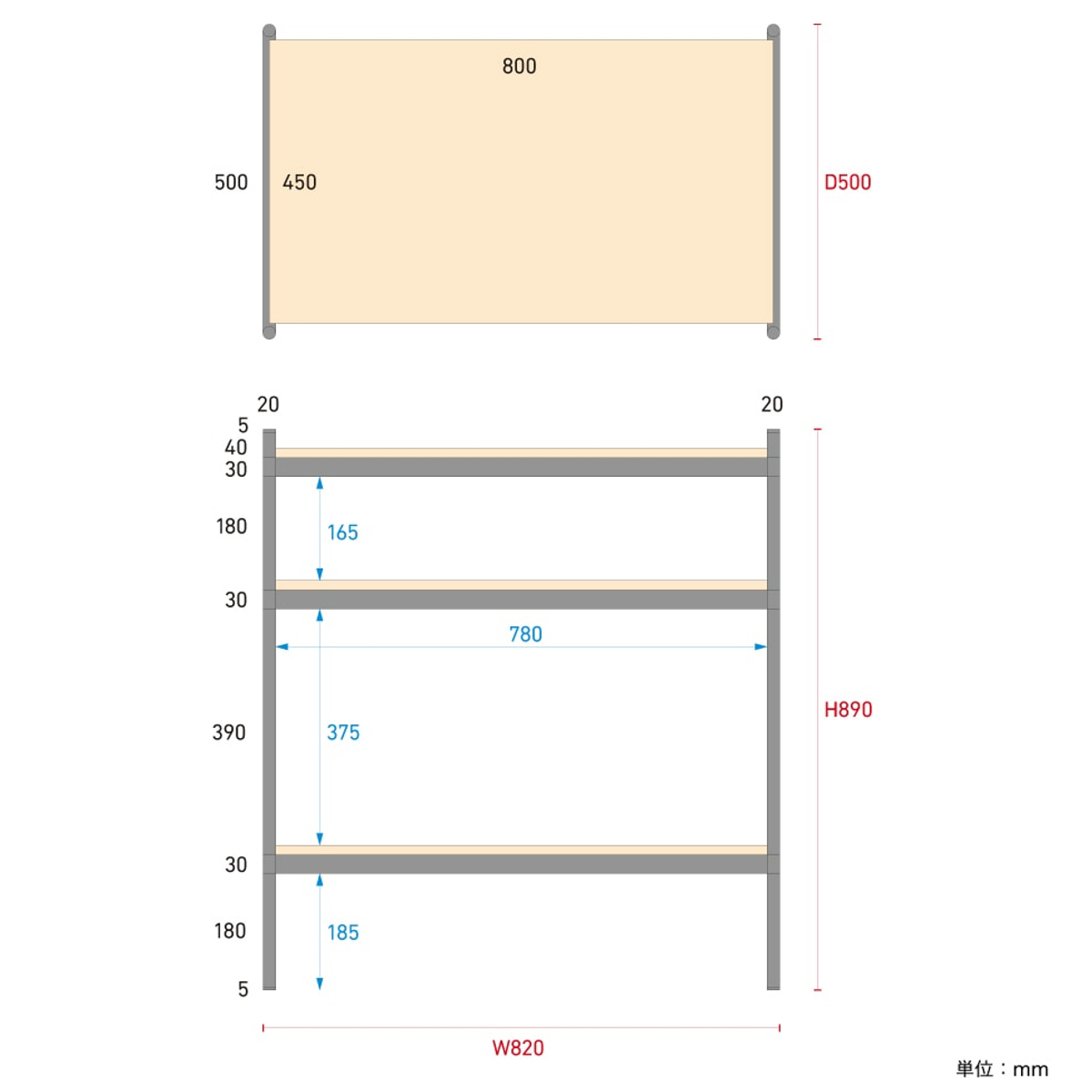 Like-it（ライクイット） オープンラック 82×50cm 3段 450-SLセット