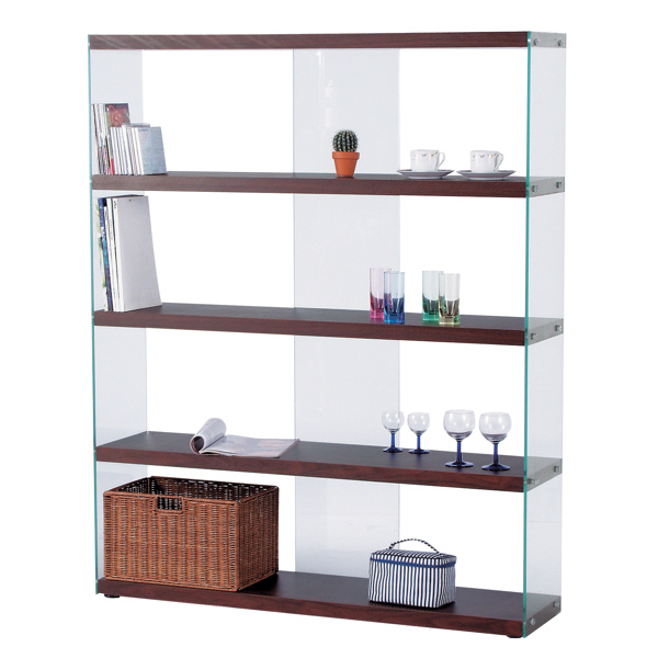ディスプレイラック 幅122cm 4段 ガラス 木天板 （ 収納 オープン