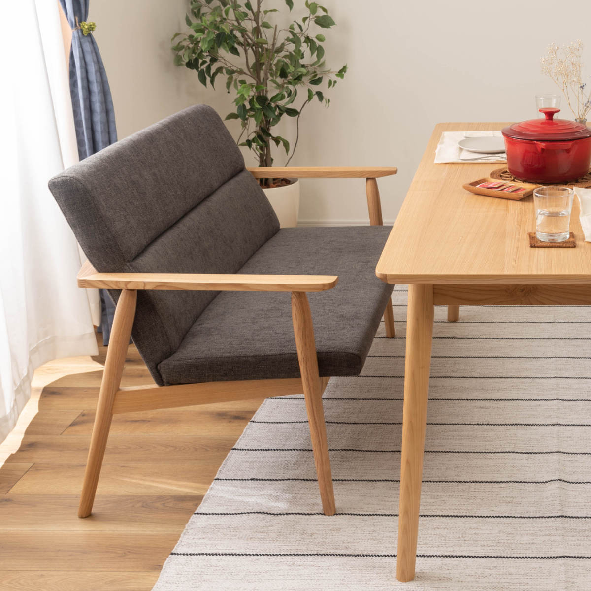 東谷 ダイニングソファ 幅117cm 2人掛け 木製フレーム リズシリーズ