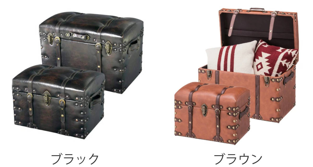 東谷 収納スツール 大小2個セット 宝箱 レザー調 （ 収納ボックス