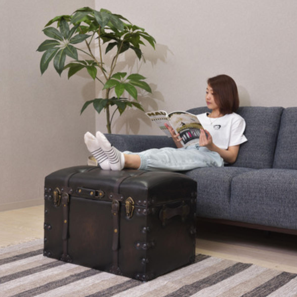 東谷 収納スツール 大小2個セット 宝箱 レザー調 （ 収納ボックス