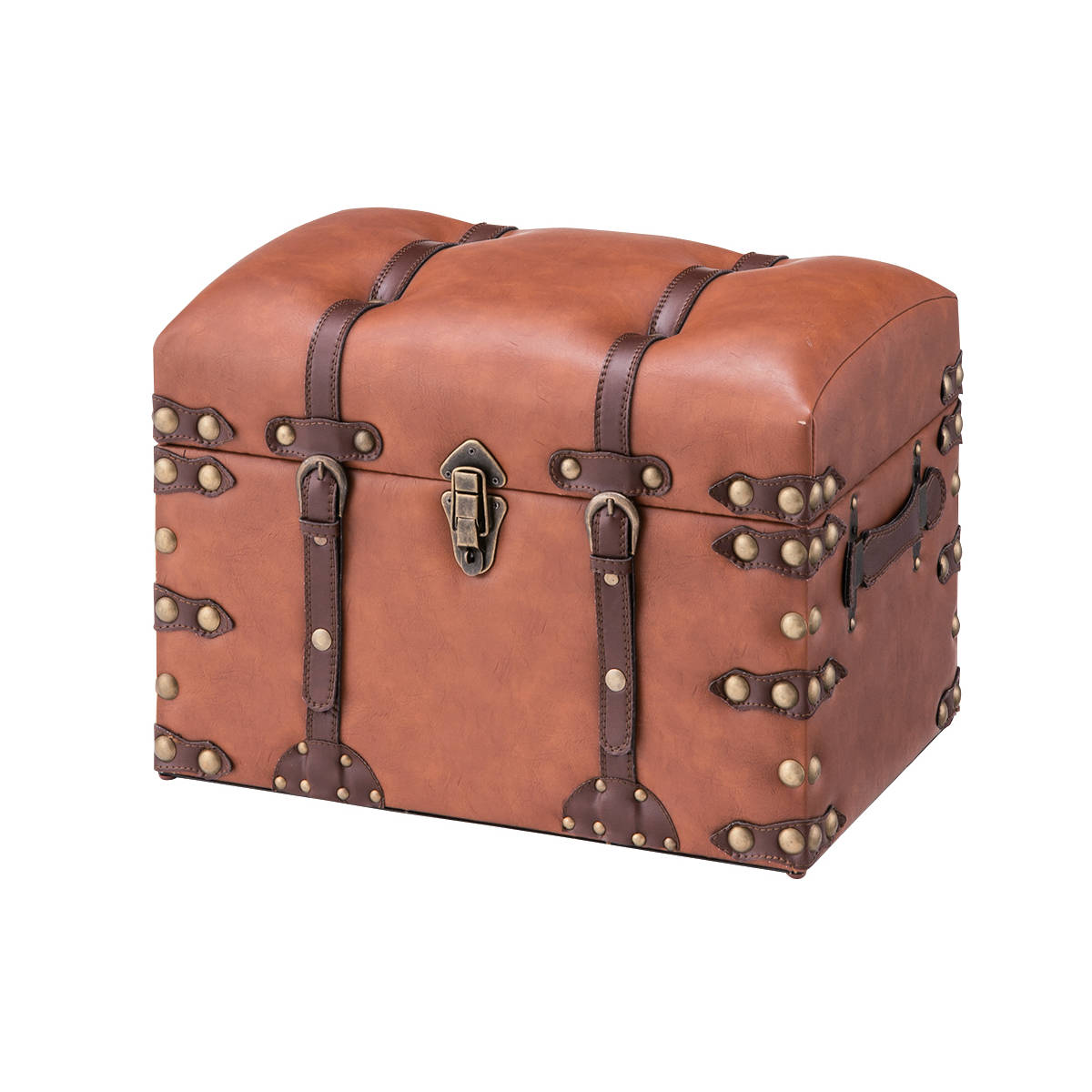 トランク収納スツール 収納ボックス　 レザー調 ブラウン　大・小セット 東谷 収納スツール 大小2個セット 宝箱 レザー調 （ 収納ボックス