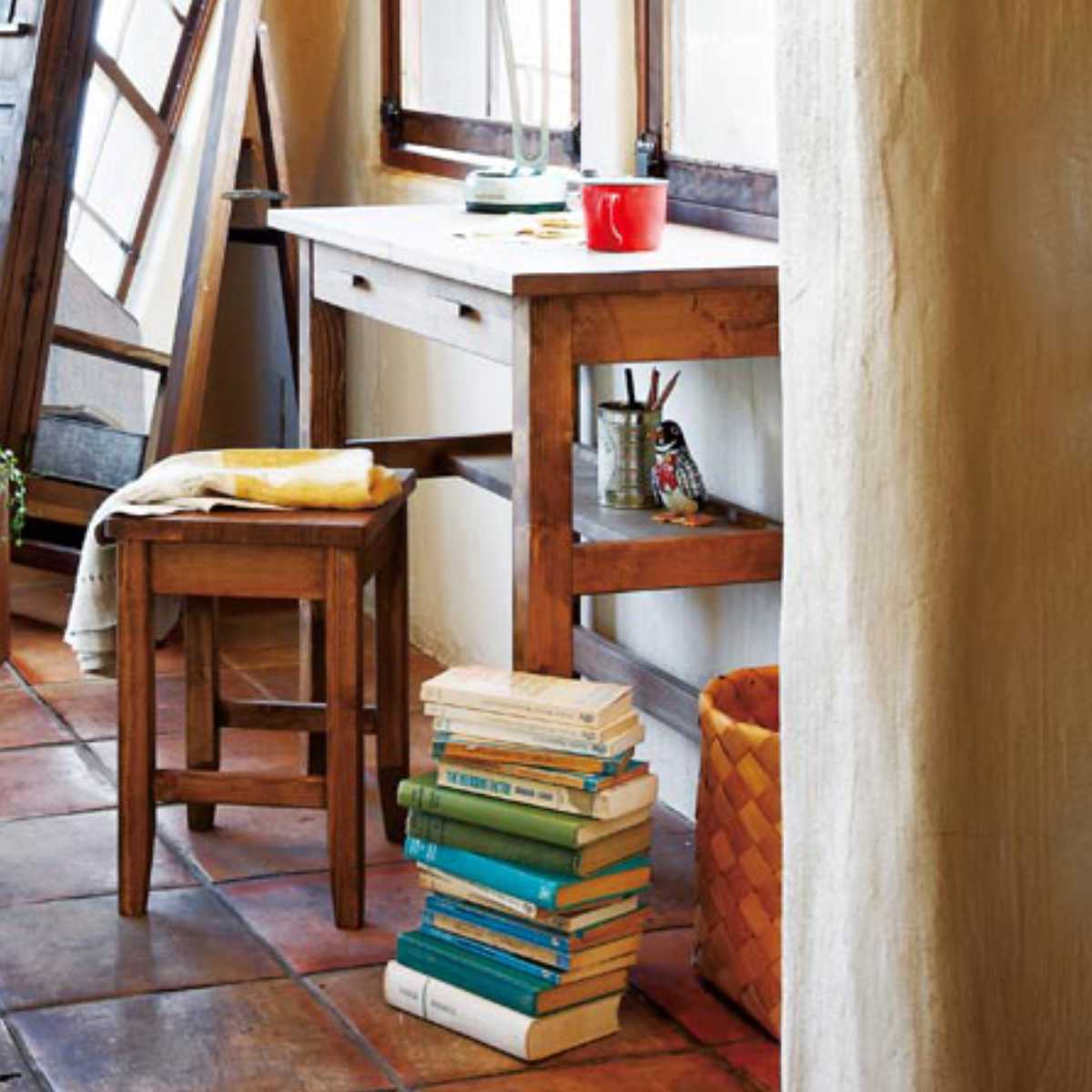 東谷 デスク＆スツール 幅80cm 木製 アンティーク調 （ 机 椅子  