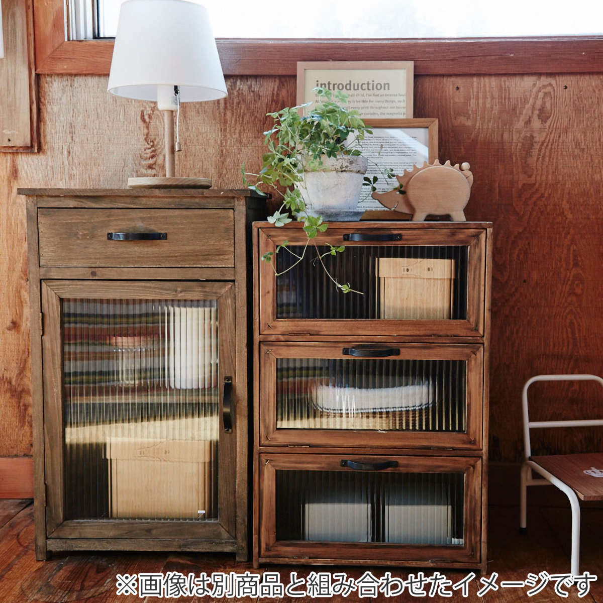 東谷 ガラスキャビネット 幅40cm 3段 フラップ扉 Toreno 天然木