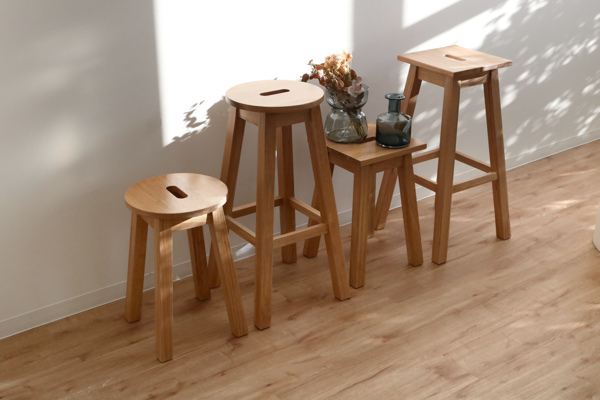 スツール 2脚セット 座面高46cm 角型 天然木 木製 オーク材 椅子 腰掛