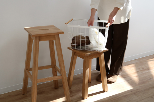 スツール 2脚セット 座面高46cm 角型 天然木 木製 オーク材 椅子 腰掛