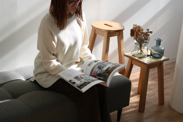 スツール 2脚セット 座面高46cm 角型 天然木 木製 オーク材 椅子 腰掛