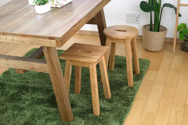 スツール 2脚セット 座面高46cm 角型 天然木 木製 オーク材 椅子 腰掛