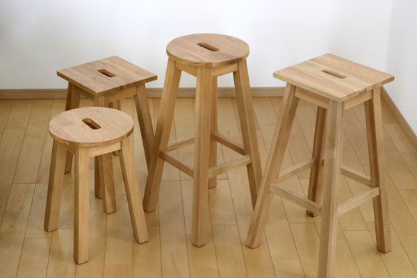 スツール 2脚セット 座面高46cm 角型 天然木 木製 オーク材 椅子 腰掛