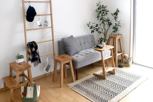 踏み台 高さ47cm ステップ台 天然木 木製 オーク材 スツール 腰掛 （ 2