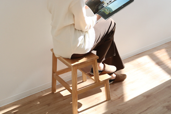 踏み台 高さ47cm ステップ台 天然木 木製 オーク材 スツール 腰掛 （ 2