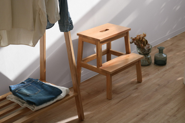 踏み台 高さ47cm ステップ台 天然木 木製 オーク材 スツール 腰掛 （ 2