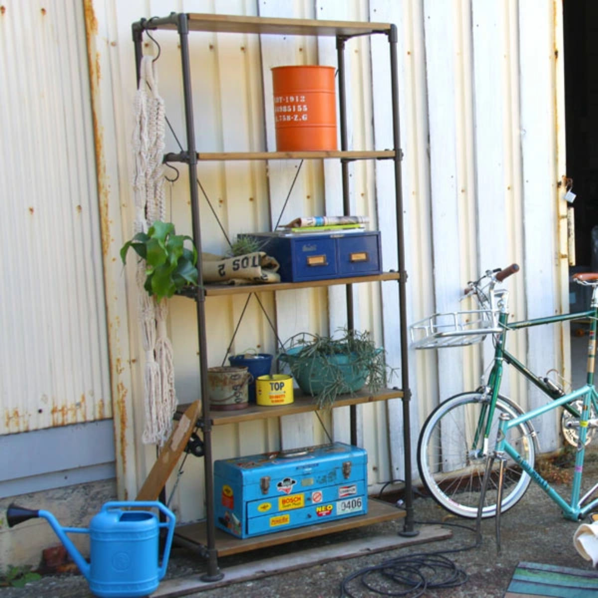 シェルフ 幅88cm オープンラック スチールフレーム 天然木棚板 （ 棚