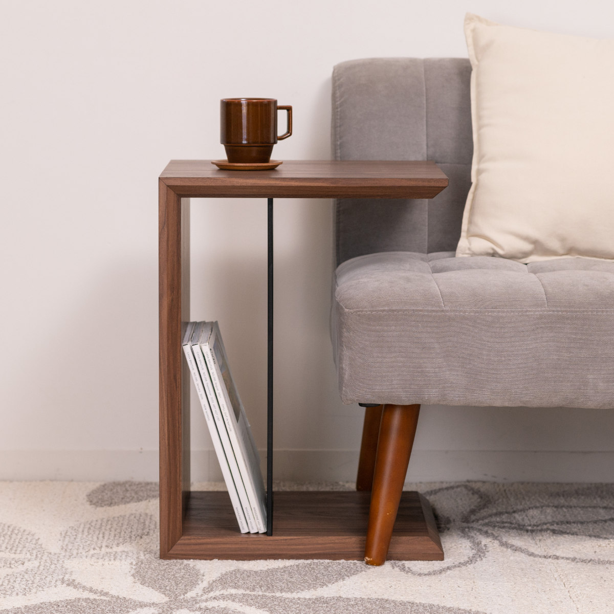 マルチサイドテーブル　SO-226 ウォールナット 東谷 サイドテーブル 幅54cm 強化ガラス棚 ウォールナット調 （ コの字