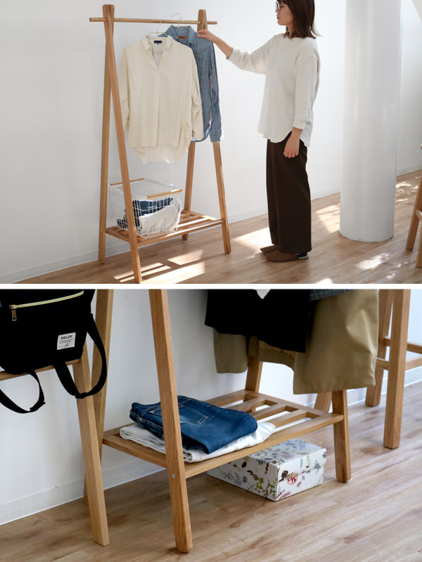 東谷 ハンガーラック 木製 天然木 オーク材 幅89cm （ コートハンガー