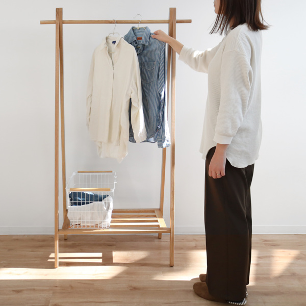 東谷 ハンガーラック 木製 天然木 オーク材 幅89cm （ コートハンガー