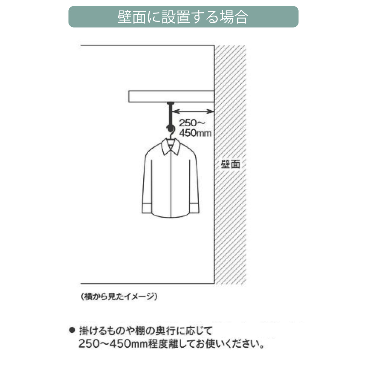 ハンギングバー H-3 壁面付け Iタイプ セット 幅90cm TOSO （ 収納 専用 バー DIY 取付け 衣類収納 衣類 洋服 服 コート掛け ）の画像