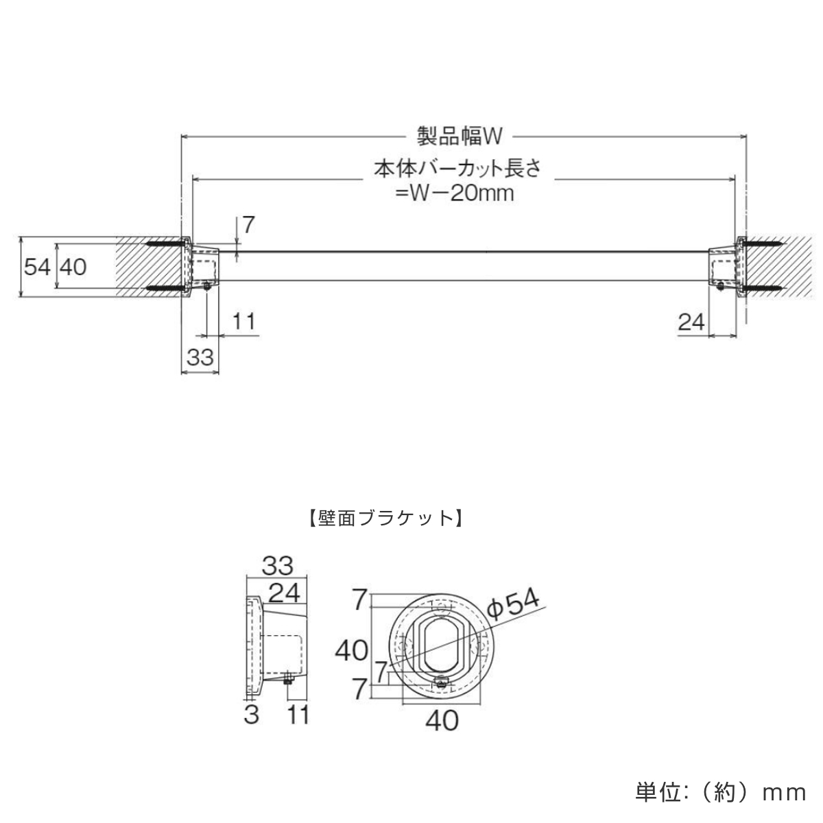 ハンギングバー H-3 壁面付け Iタイプ セット 幅90cm TOSO （ 収納 専用 バー DIY 取付け 衣類収納 衣類 洋服 服 コート掛け ）の画像