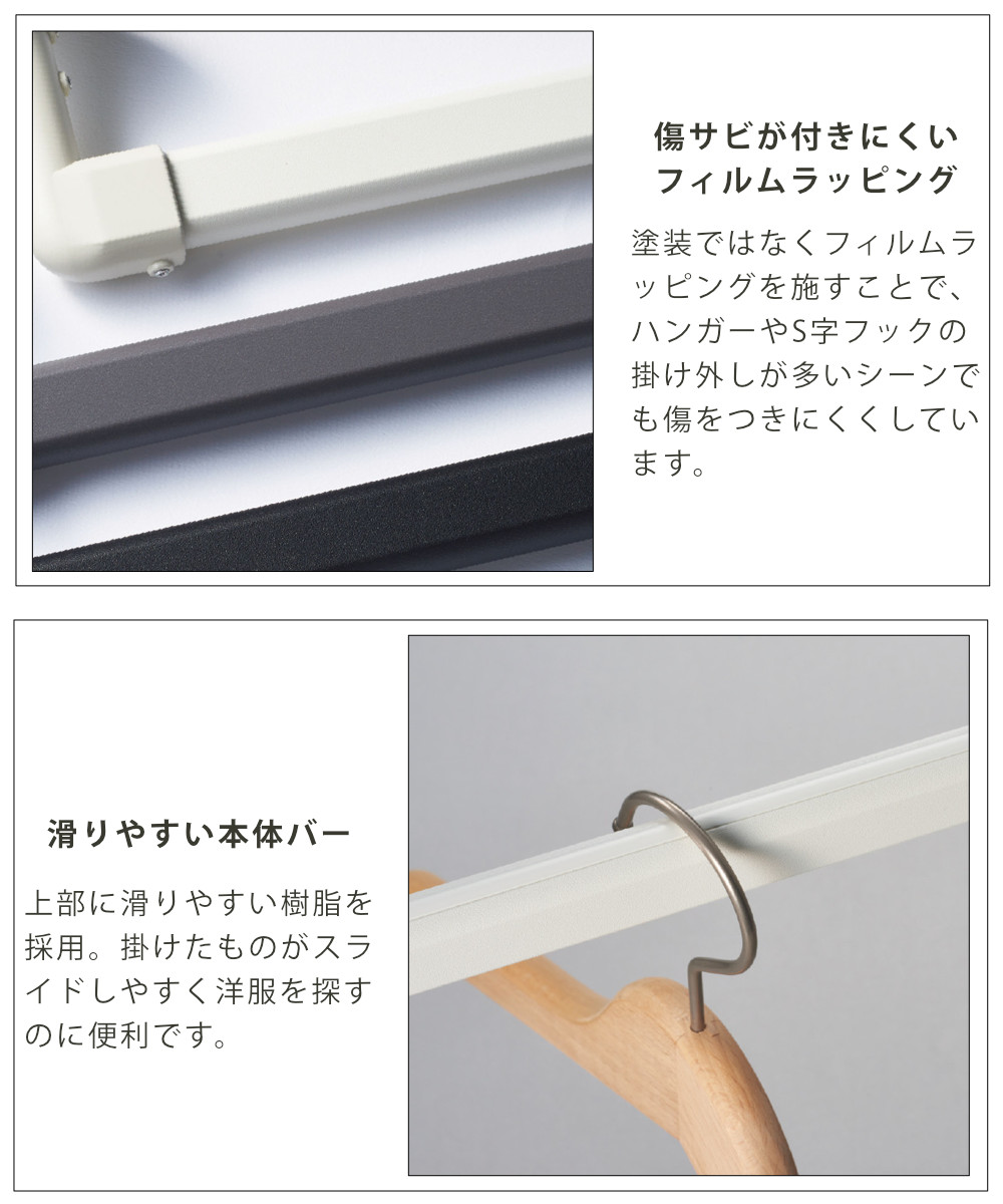 ハンギングバー H-3 壁面付け Iタイプ セット 幅90cm TOSO （ 収納 専用 バー DIY 取付け 衣類収納 衣類 洋服 服 コート掛け ）の画像
