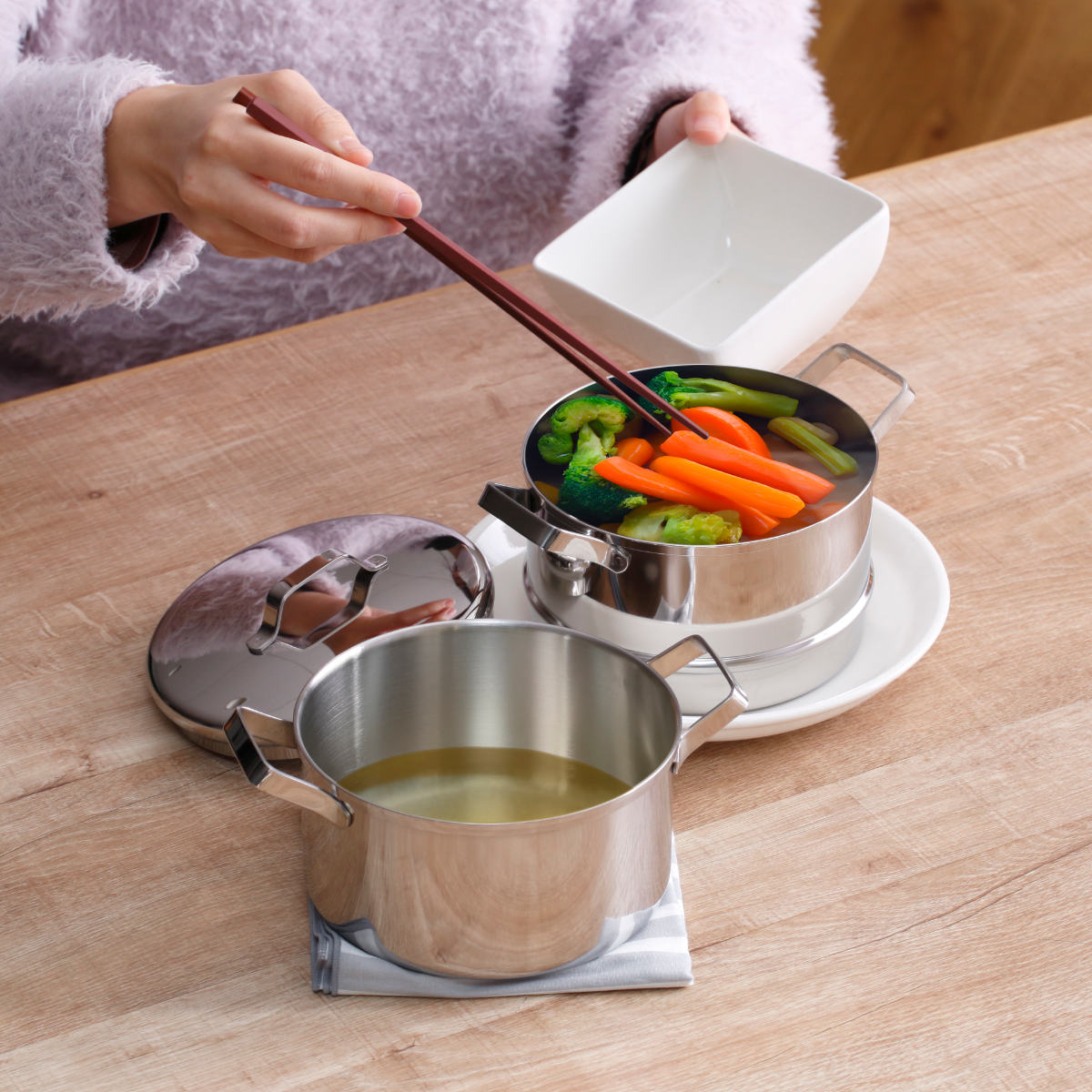 【新品】プロガスト 調理なべ φ42×14センチ 工房アイザワ 蒸し器 ミニ二段蒸し器 14cm ステンレス （ aizawa IH