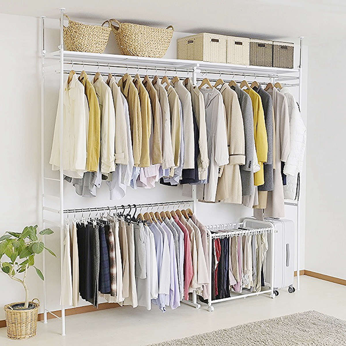 突っ張り ハンガーラック 幅150〜250cm 高さ220〜285cm ダブルハンガー