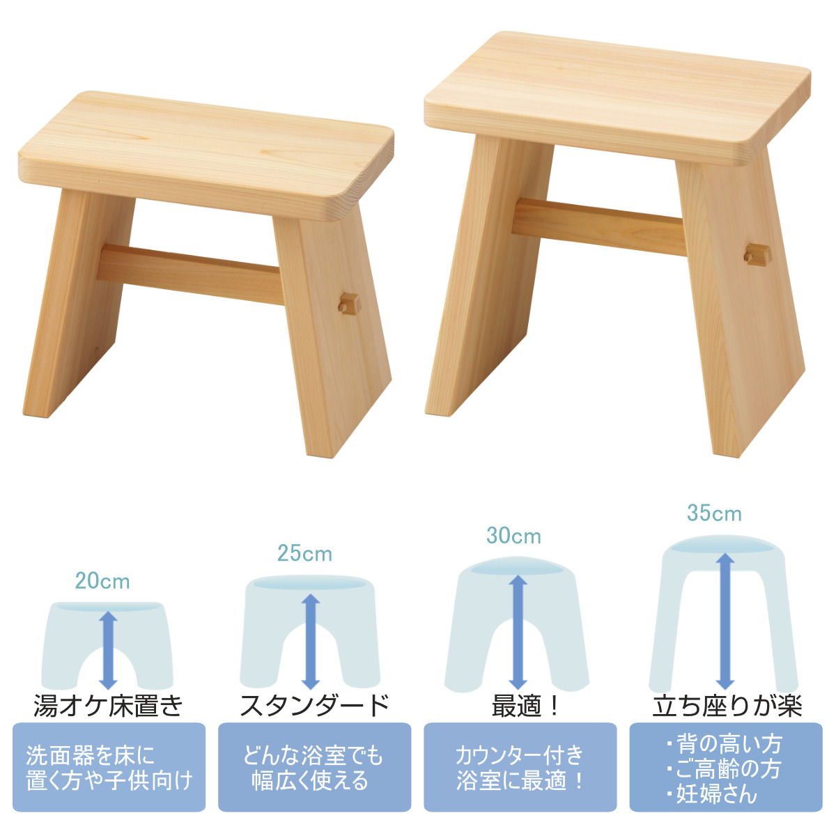 風呂椅子 木製 座面高25cm 檜 ひのき 特選 （ 風呂イス 風呂いす バス