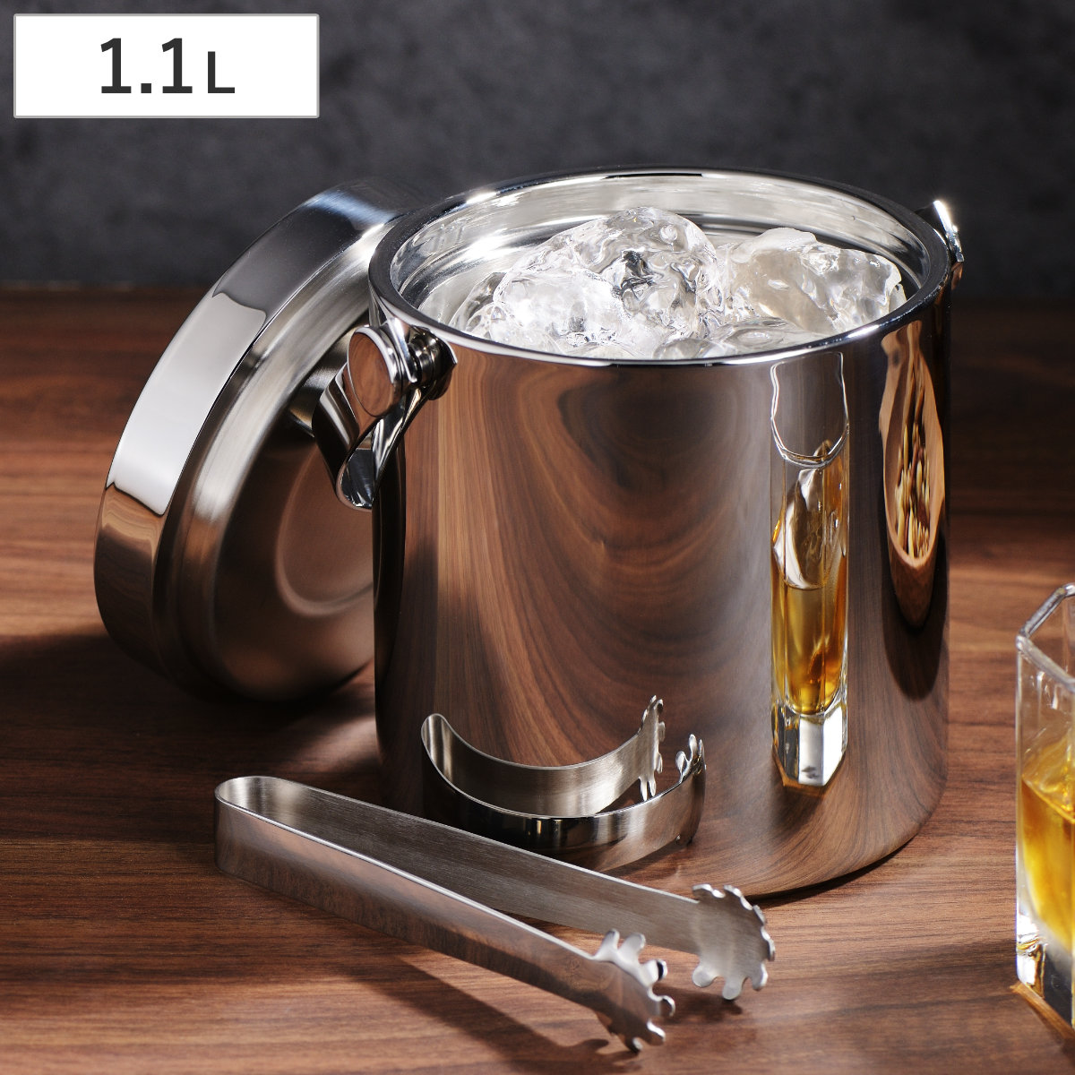 鏡面二重 アイスペール 1.1L フラットタイプ （ ステンレス ボトル
