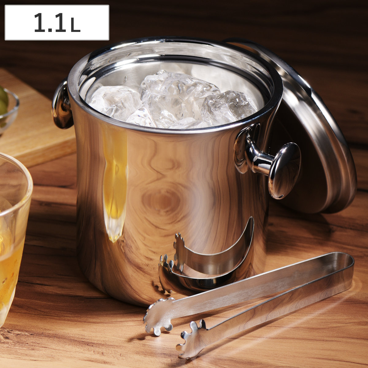 鏡面二重 アイスペール 1.1L フラットタイプ （ ステンレス ボトル