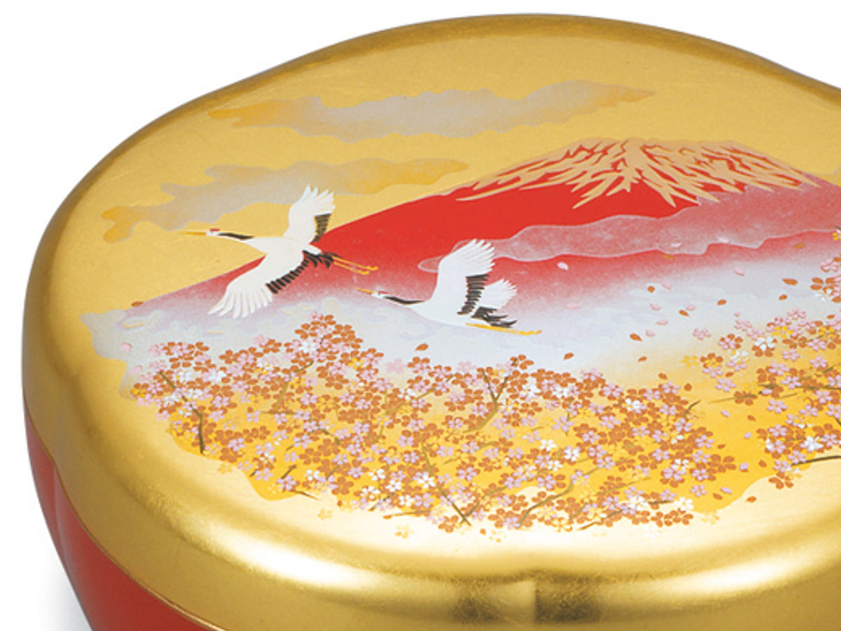 鉢 梅型 菓子器 箔工芸飛翔富士 （ 樹脂 プラスチック 日本製 ふた付き