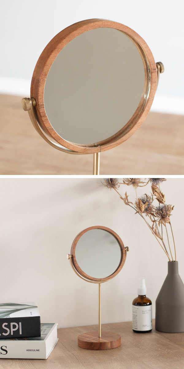 キシマ（KISHIMA） 卓上ミラー 真鍮 シトア 天然木スタンド （ 鏡 卓上