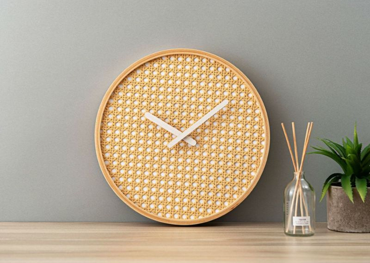 ウォールクロック ナラ　壁掛け時計 未使用品 掛け時計 静音 秒針なし ラタン 北欧風 韓国風 ウォールクロック