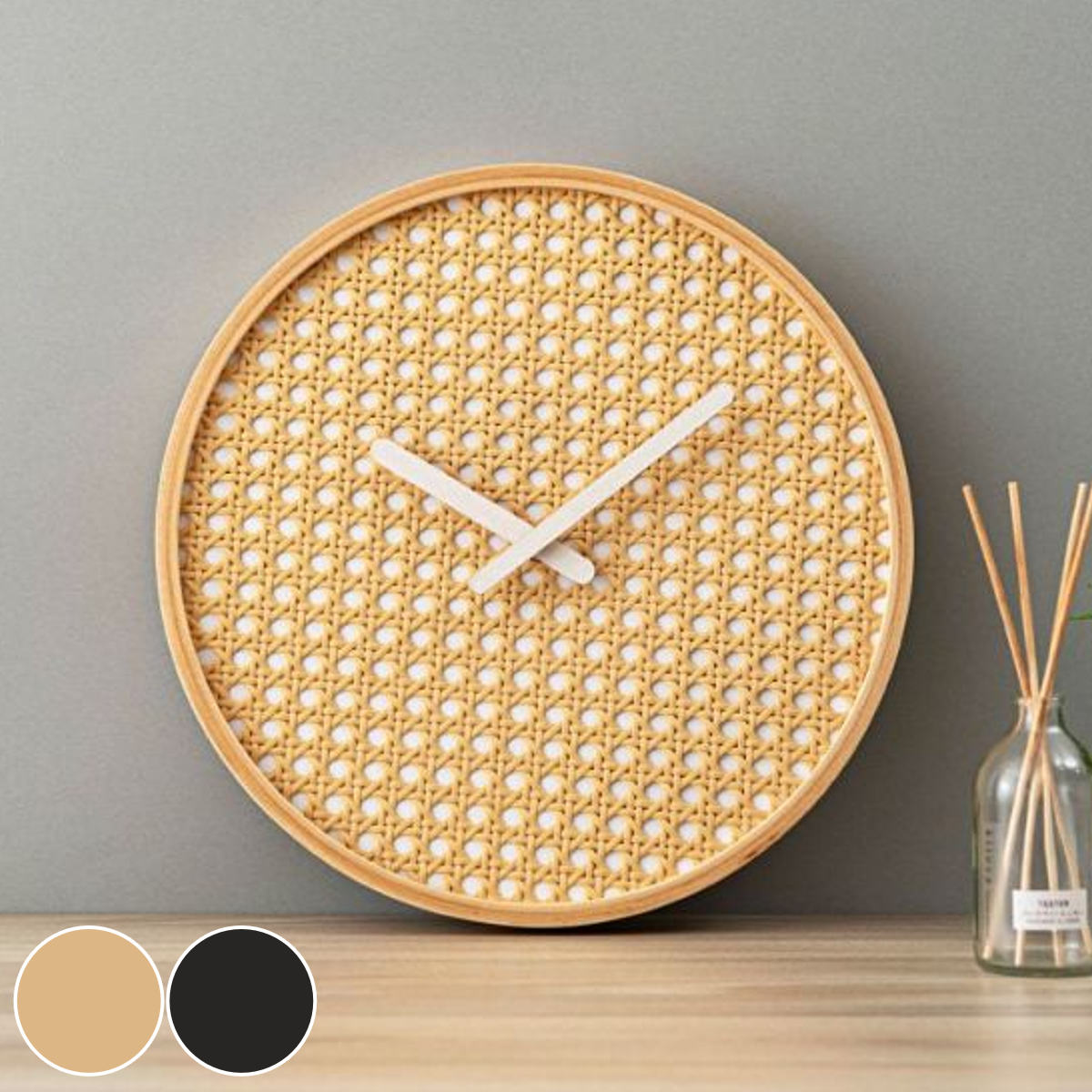 【新品未使用】ルチャ壁掛けクロック ラッセルノ 掛け時計 静音 秒針なし ラタン 北欧風 韓国風 ウォールクロック