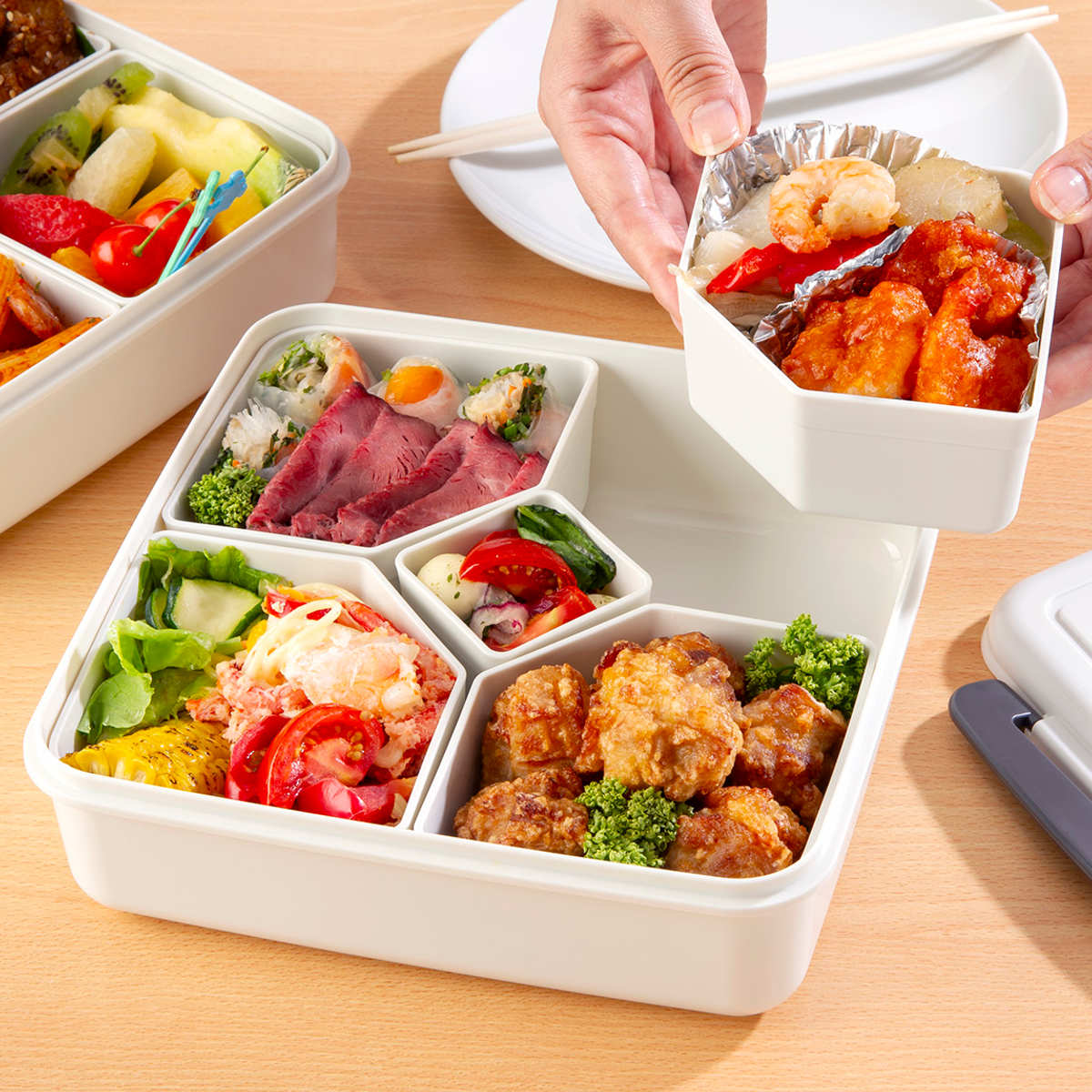 弁当箱18個セット イノマタ化学 弁当箱 1.7L 3個セット ロック式ランチBOX 中子付き