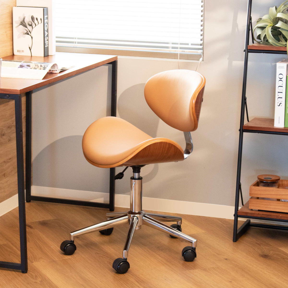 オフィスチェア 座面高43~56cm 回転 昇降式 レザー調 ノースチェア