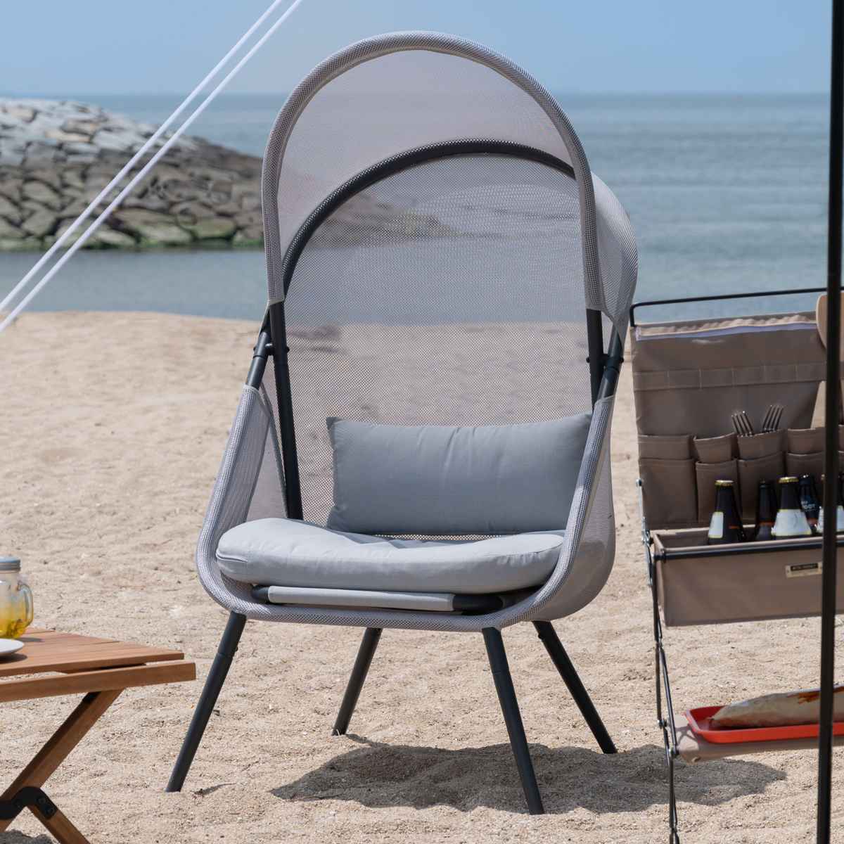 ガーデンチェア ルーフフォールディングチェア 屋外 （ チェア 椅子 リビング テラス リラックスチェア メッシュ 一人掛け ）