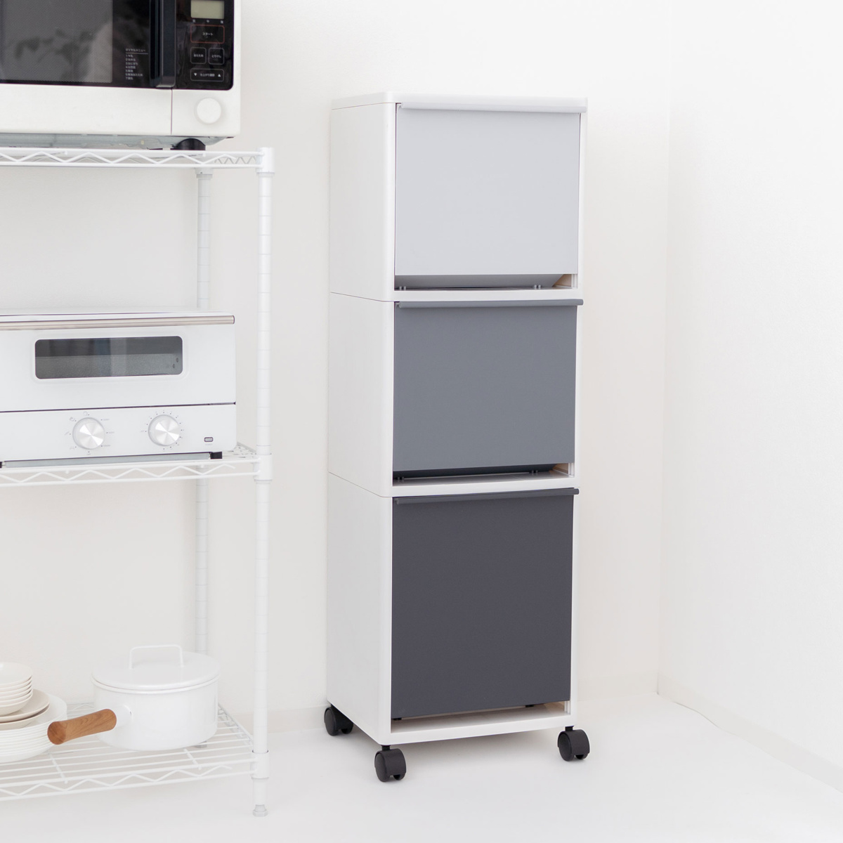 アスベル（ASVEL） ゴミ箱 43L 3段 縦型 資源ゴミ 分別ワゴン ワイド