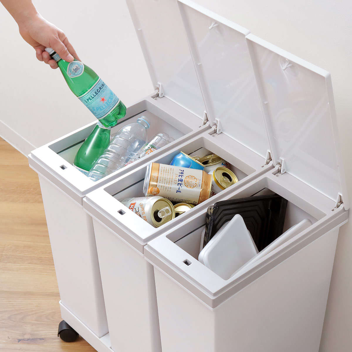 アスベル（ASVEL） ゴミ箱 60L 分別 横型 3分別ワゴン キャスター付き