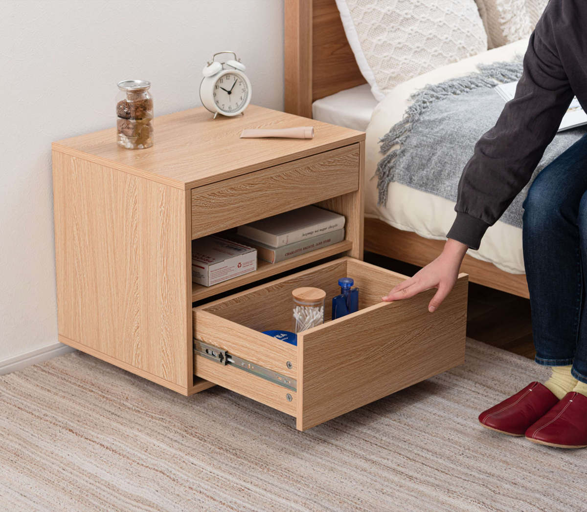 東谷 サイドチェスト 幅50cm 引き出し 2段 木目調 スライドレール