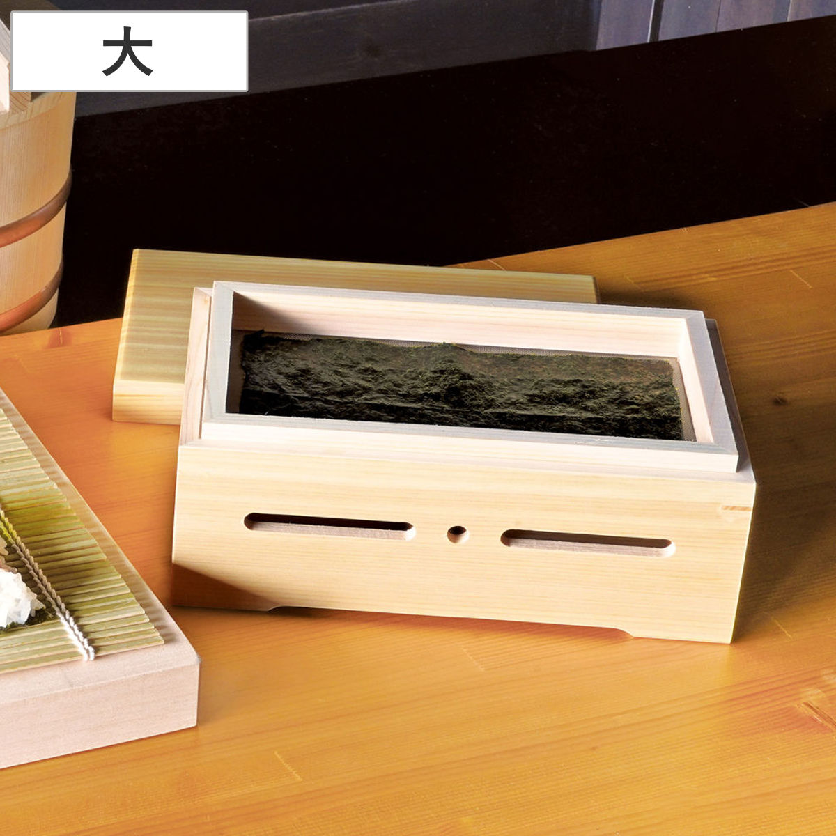 海苔焙炉(ホイロ)　焼きのり箱 葛飾北斎作 冨獄三十六景 保存容器 焼きのり箱 大 （ 海苔焙炉 ホイロ 箱 焼きのり ひのき 天然