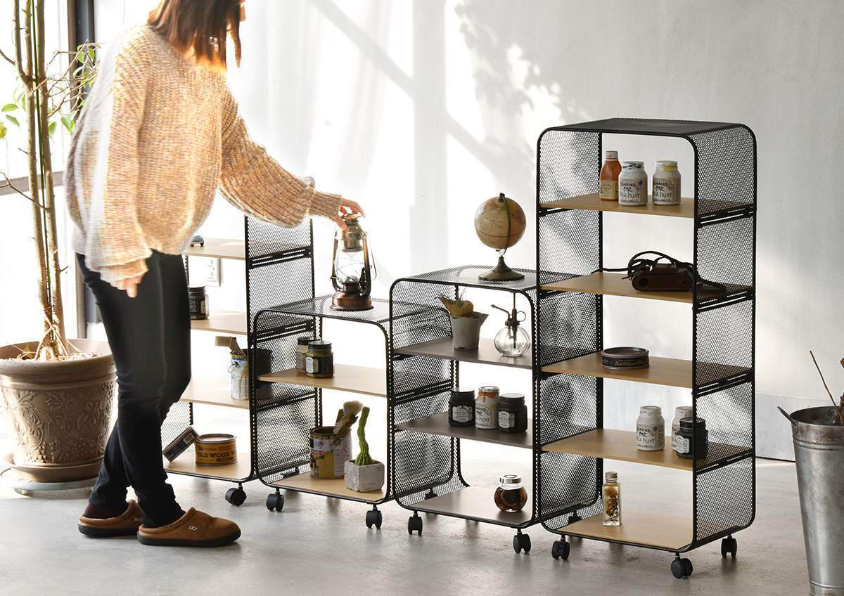 B.Bファニシング オープンラック 幅44cm 2段 木目調 キャスター付き